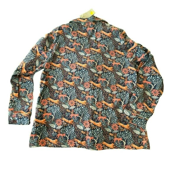 Boden Cotton Flannel Pajama Top US 12  UK 16 Tiger Floral Safari Blue Womens NWT - Picture 4 of 4